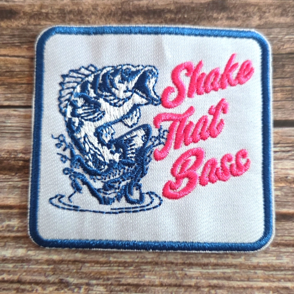 Shake That Bass Fisherman Country Southern Redneck Funny Retro Iron On Patch